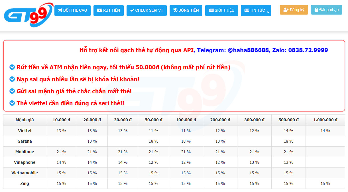 website đổi thẻ cào
