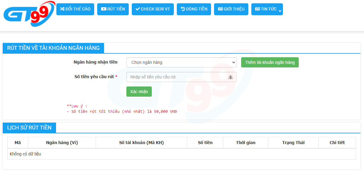 web đổi thẻ